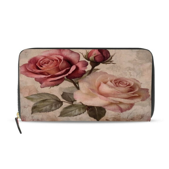Qxltty Vintage Rose Women's Leather Wallet Fashion Retro Multi Card Holder with Cell Phone Pocket Mothers Day Gifts