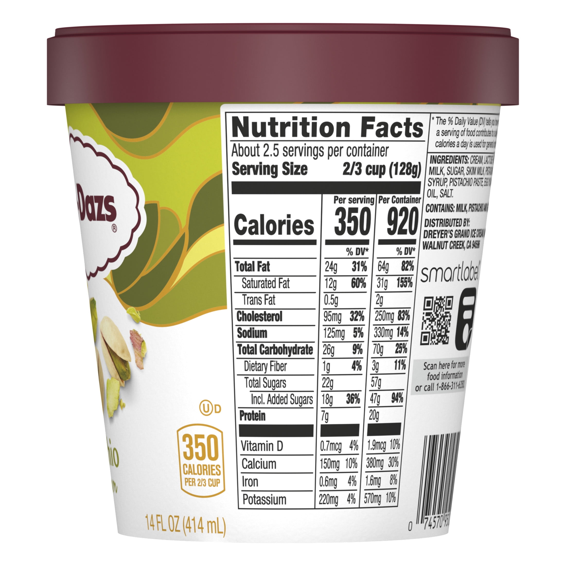 Haagen Dazs Pistachio Ice Cream, Gluten Free, Kosher, 14 oz