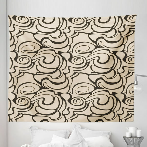 Blue and Beige Tapestry, Smells of Coffee Relaxation Hot Beverage Swirling Movement Art, Fabric Wall Hanging Decor for Bedroom Living Room Dorm, 5 Sizes, Pale Mustard Dark Brown, by Ambesonne