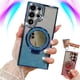 thumbnail image 1 of Transmitg para Samsung Glitter Rhinestones Funda magnética con soporte invisible y espejo cosmético, galvanizado 4 esquinas Airbag Anti-caída gradiente cubierta protector de lente de cámara (azul, par, 1 of 6