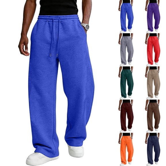 Men's Baggy Sweatpants Wide Leg Sweat Pants Lightweight Travel Pants Streetwear with Pockets XL