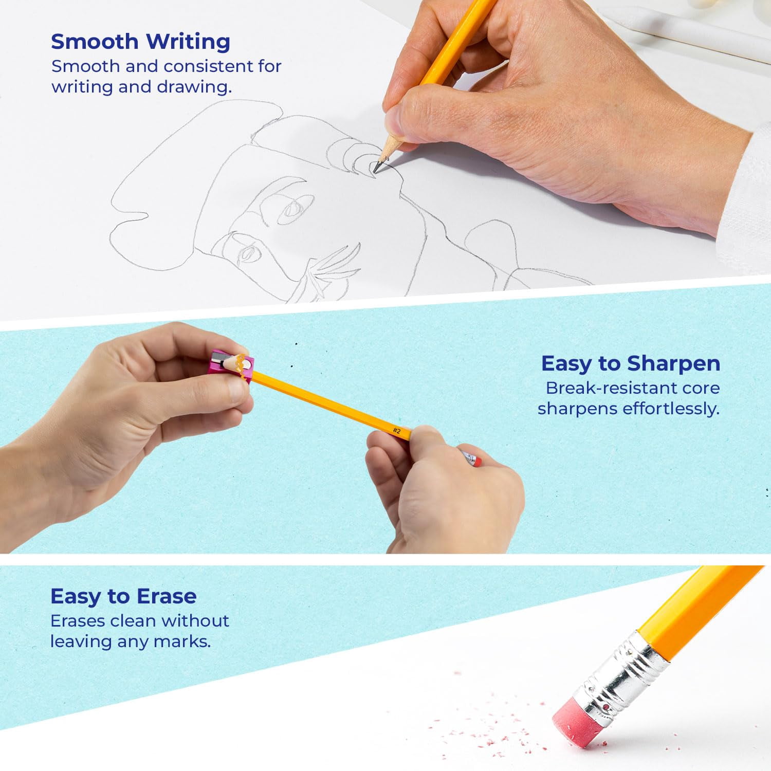 Rosmonde Pencils Bulk, 1250 Pack, Pre-Sharpened #2 HB Yellow Pencils, Easy Grip, Top Erasers, Smooth Writing, Bulk Set for School, Classroom & Office Supplies, Back to School Use
