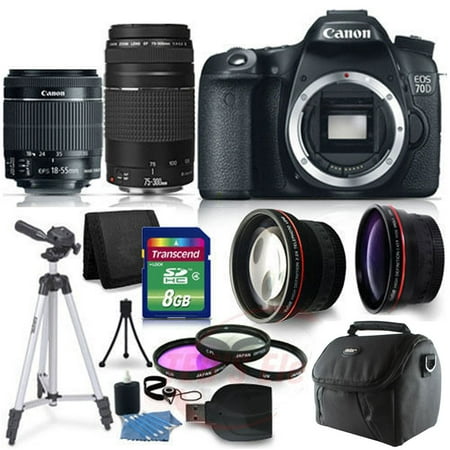 Canon EOS 70D 20.2 MP Digital SLR Camera + 4 Lens 18-55 IS STM, 75-300 IS III +