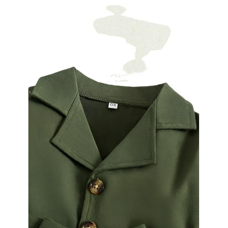 

Plain Lapel Shirt Long Sleeve Army Green Baby Dresses (Baby s)