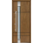 Front Exterior Prehung Frosted Glass Steel Door 36 x 80 inches Right-Hand / Deux 1713 Natural Oak / Stainless Inserts Single Modern Veneer