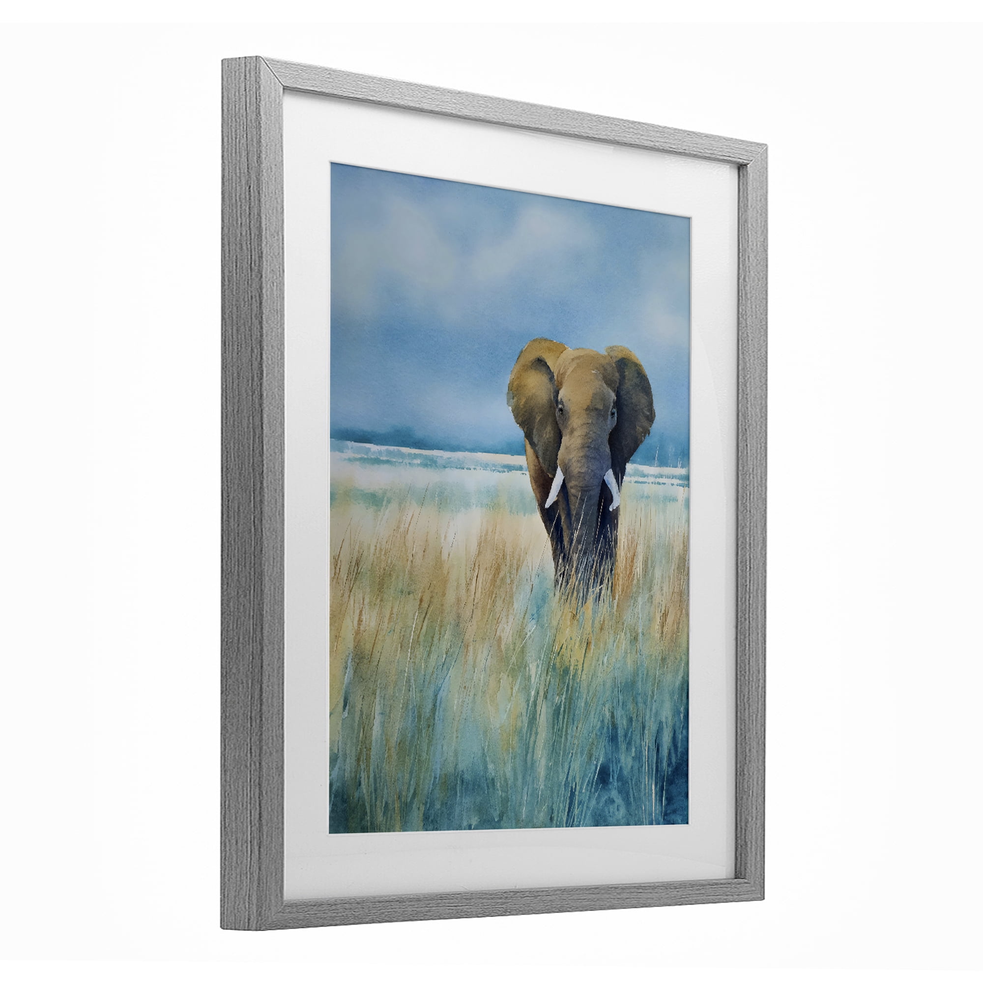 Stupell Industries Blue Grass Elephant Gray Framed Print Under Glass, design by Franklyn Gregory
