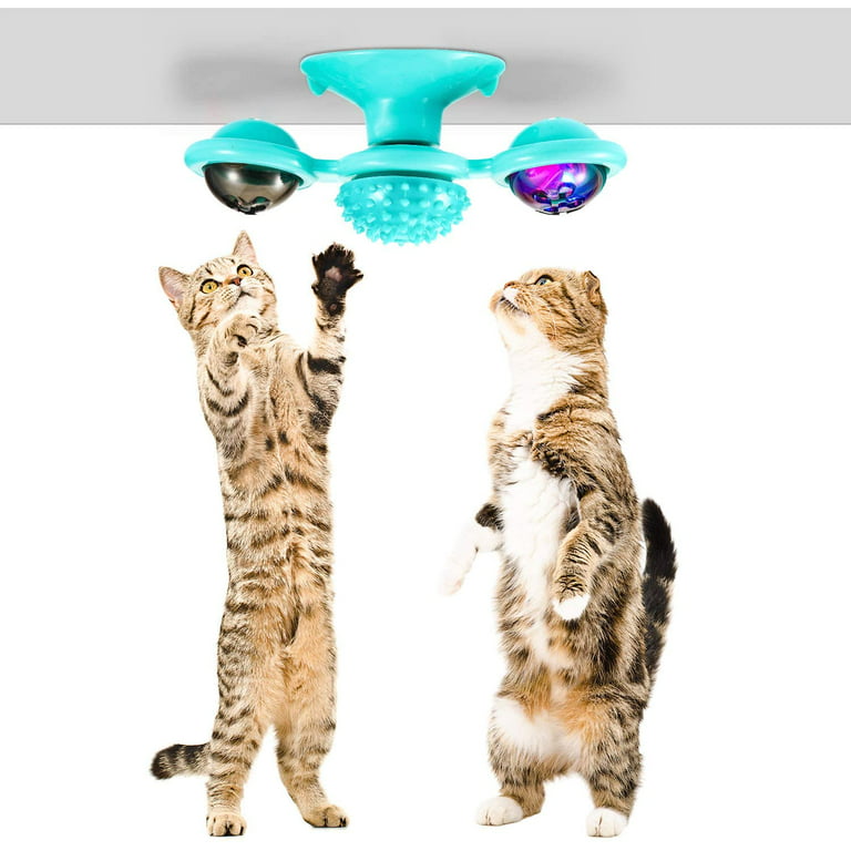 All4u Cat Turntable Toy, Multifunction Catnip Rotating Windmill Toys with Strong Suction Cup, Interactive Play Self Groomer Massage Toy Pink