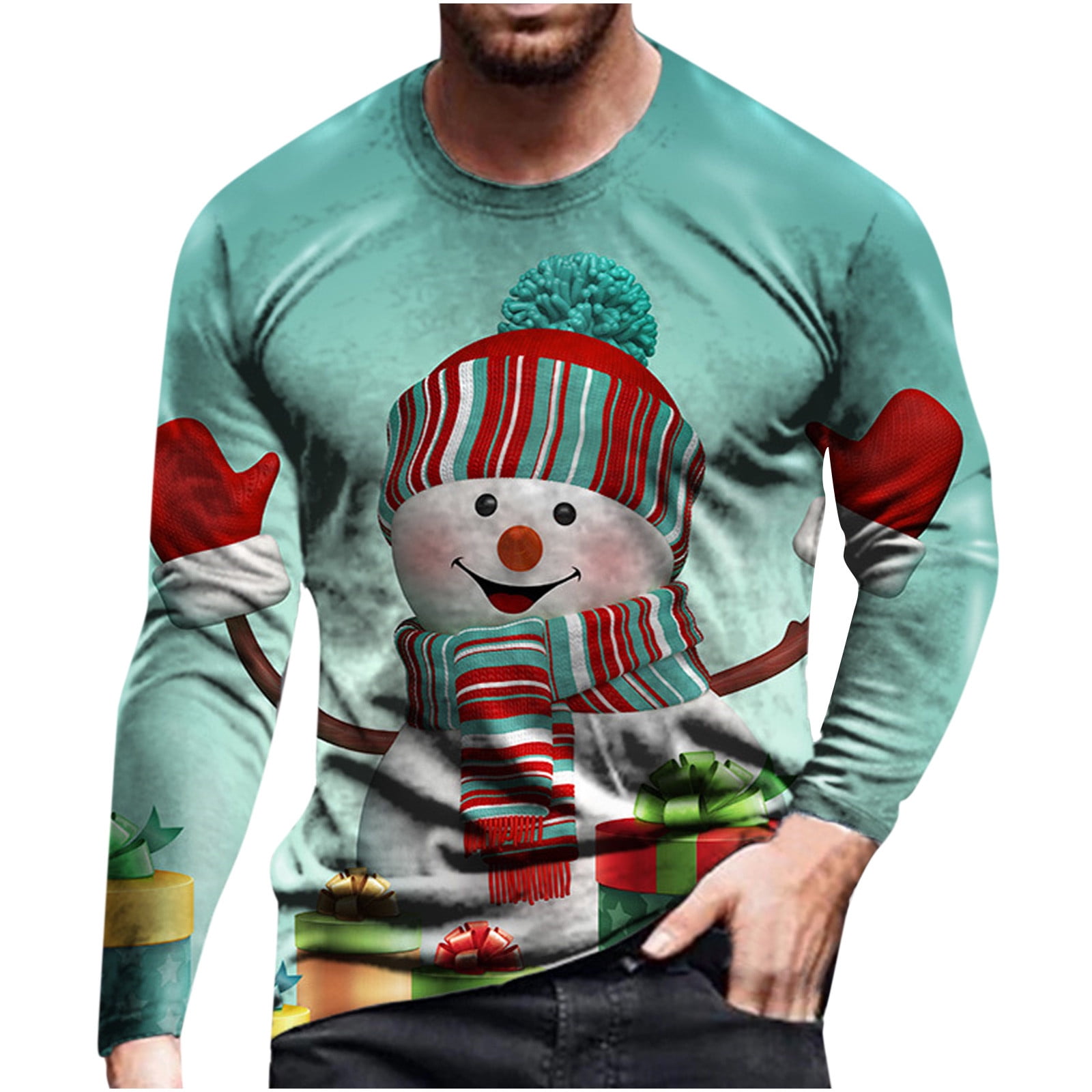 GAGA Mens Pullover Slim Sweaters Long-Sleeved Contrast Color Knitted Round Neck Tee