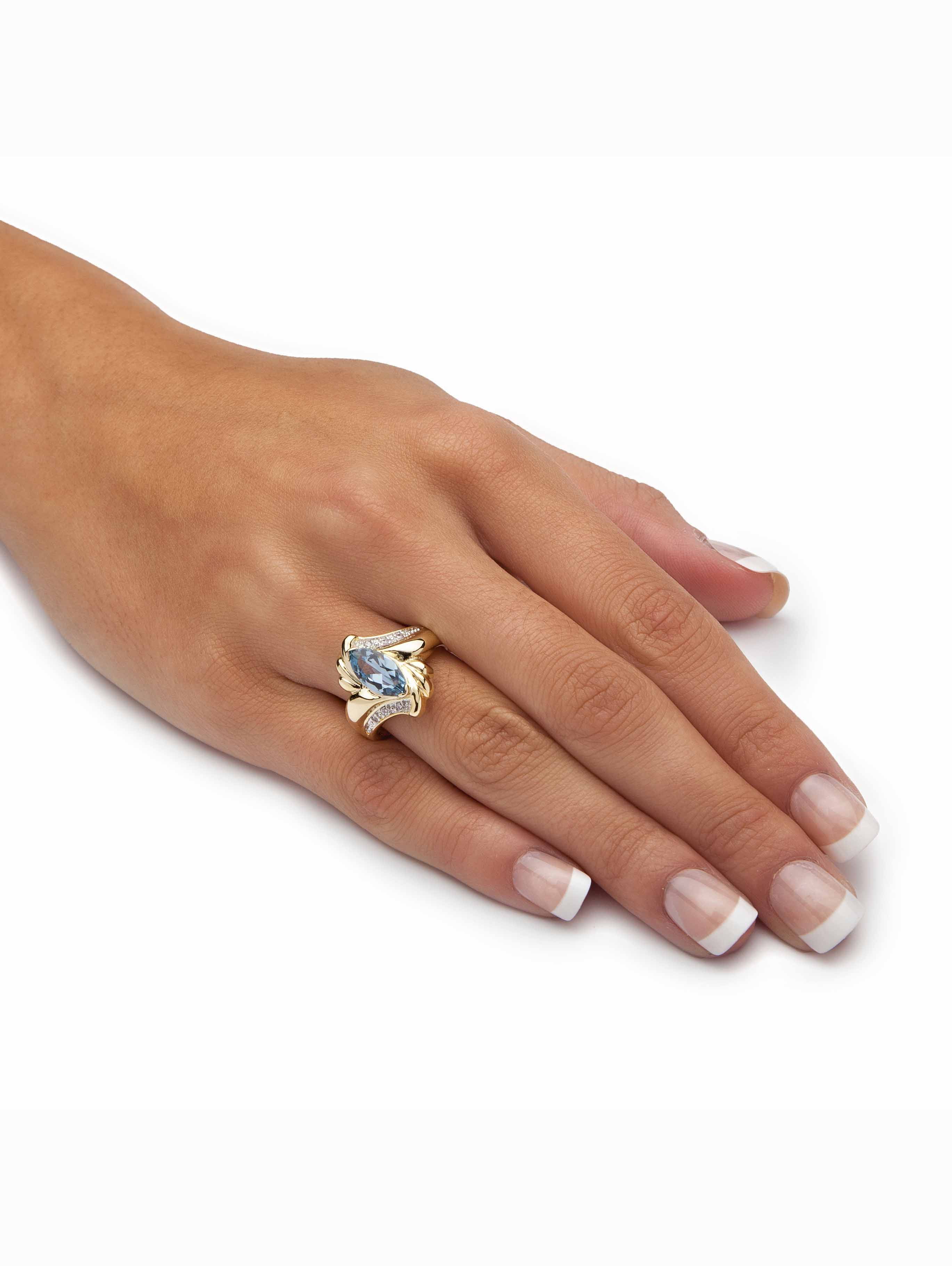 PalmBeach Jewelry Marquise-Cut Cubic Zirconia or Sapphire Bypass Swirl Ring Gold-Plated