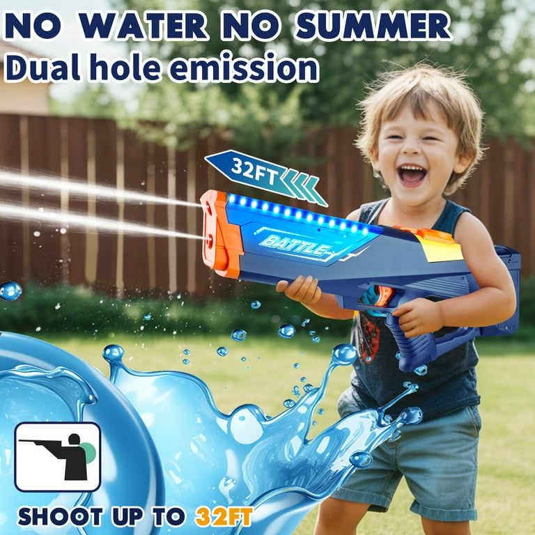 Electric Water Gun for Adults Kids, 32 FT Long Range Powerful Water Gun with Light, Rechargeable Water Pistol Squirt Gun for Boys Girls Summer Toy
