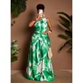 thumbnail image 6 of Plus Size Green & White Tie Dye One Shoulder Ruched Waist Cutout Maxi Dress For Spring Summer Vacation Party, 6 of 7