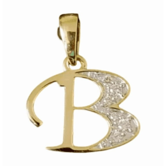 1Ct Round Cut Real Moissanite Letter ''B'' Pendant 14K Yellow Gold Plated Silver
