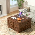 thumbnail image 2 of 31.5" Lift Top Coffee Table with Built-in Outlet & Storage, Square Farmhouse Brown Center Table for Living Room & Small Spaces, 2 of 7