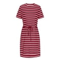 thumbnail image 5 of Henpk Summer Dresses for Women Striped T Shirt Dress Casual Midi Dress Short Sleeve Sundress with Pockets Summer Fashion Striped V-Neck Striped Waist Sexy Sling Dress Red M, 5 of 5