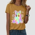 thumbnail image 2 of enyan Funny Halloween Shirts Happy Halloween Ghost Tshirt Women Halloween Floral Shirt Cute Autumn Pumpkin Graphic Tees Flower Outfits Tops Yellow,3XL, 2 of 2