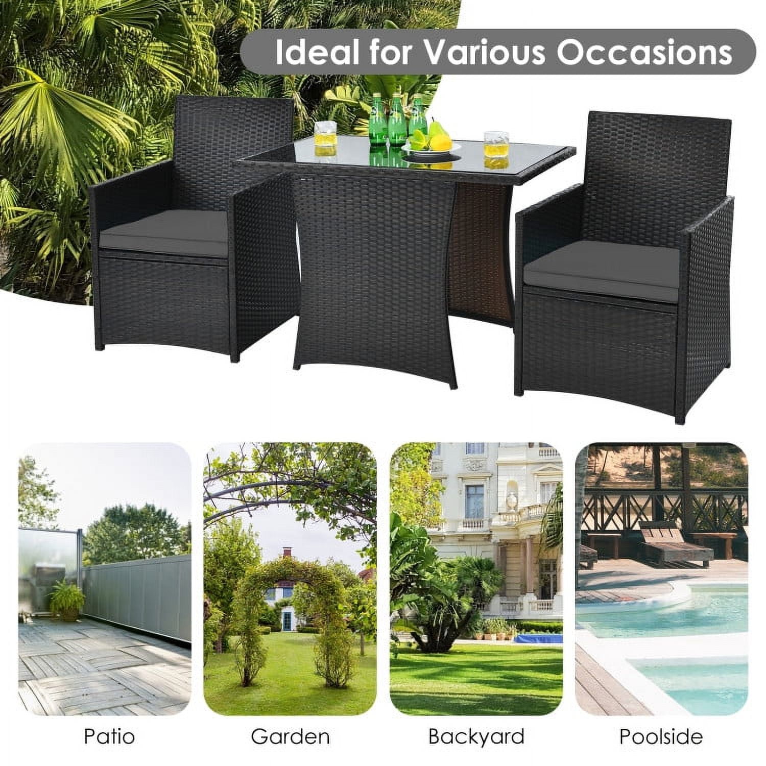 Aimee Lii 3 Pieces Wicker Patio Furniture Set with Cushion and Sofa Armrest, Small Patio Set, Gray Aimee Lii 3 Pieces Wicker Patio Furniture Set with Cushion and Sofa Armrest, Small Patio Set, Gray
