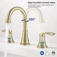 thumbnail image 4 of Brushed Gold 8-Inch Widespread Bathroom Sink Faucet, 2-Handle, 360° Swivel Spout, Pop-Up Drain Assembly & cUPC Hoses, 4 of 7