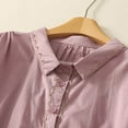 thumbnail image 4 of Loose Linen Shirts Button Up Collared Summer Fall Clothes 3/4 Length Sleeve Tops Casual Womens Blouses (XL, Purple), 4 of 7