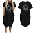 thumbnail image 2 of Robes d'Été pour Femmes Manches Courtes Décontractées T-Shirts Robe Imprimée Col Rond Confortable Longueur Genou avec Poches A1, 2 of 5