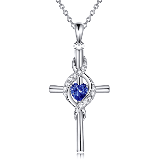 Cross Necklace for Women 925 Sterling Silver Cross Birthstone Pendant Necklace Infinity Cross Religious Jewelry Gifts for Women