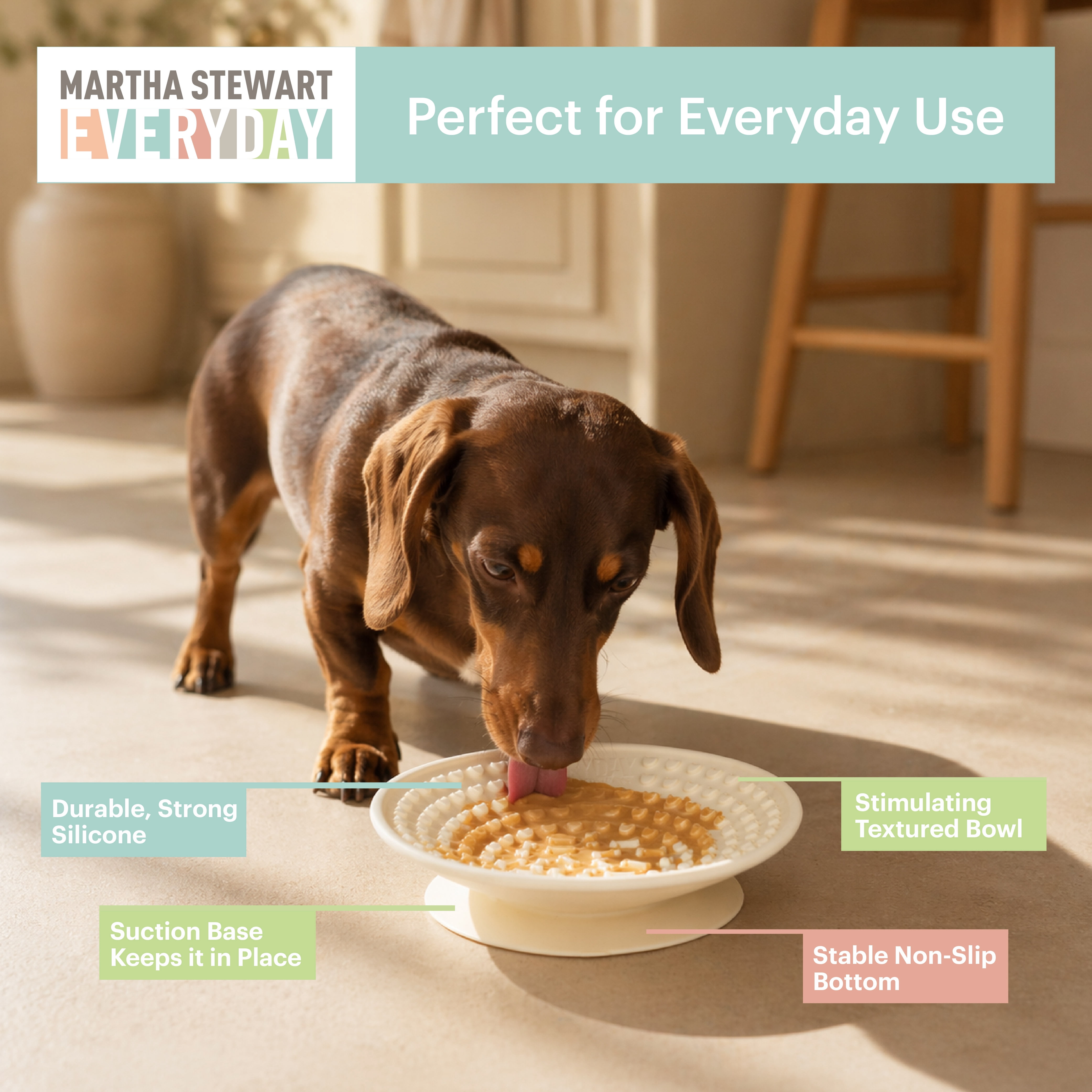 Martha Stewart Occupy Lick Bowl for Cats - Cream - Slow Feeder - Suction Bottom