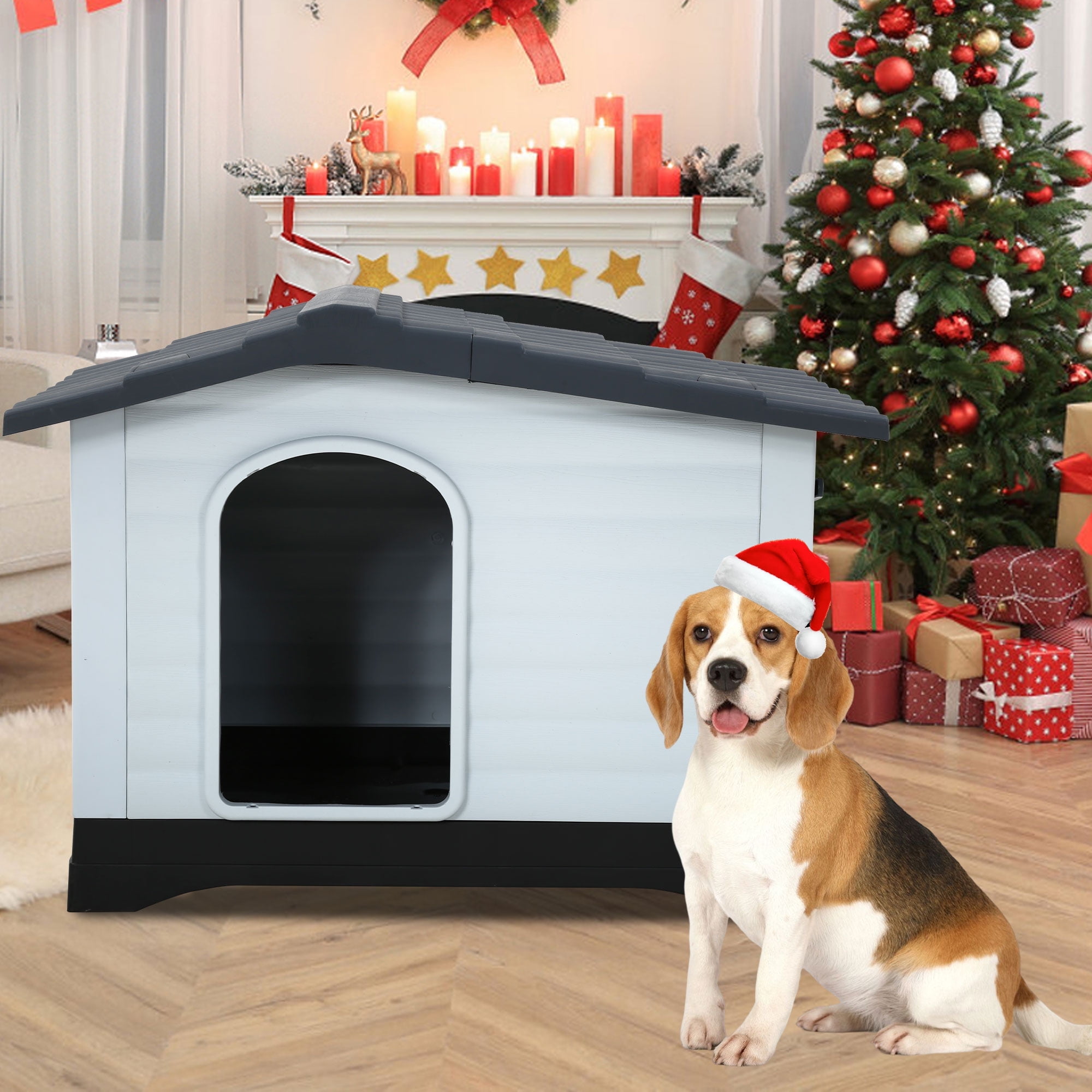 YRLLENSDAN 36" Dog House Outdoor Insulated Dog Houses for Winter Igloo Dog House with Air Vents & Elevated Floor Waterproof Plastic Dog Houses for Small Medium Dogs