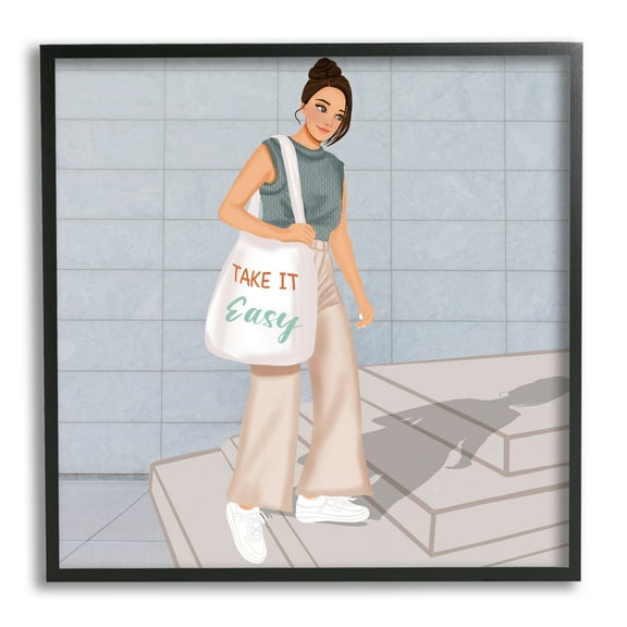 Stupell Industries Take it Easy Fashionista Abstract Painting Black Framed Art Print Wall Art, 12 x 12