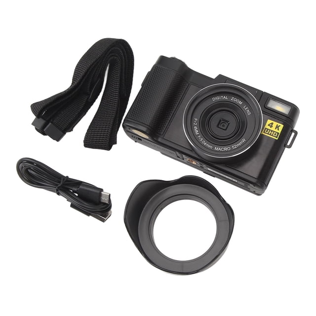 Cámae Digital 4K, Cámara Vlogging Mejorada de 48MP Conpa de Lente, Cámara de Vije Compacta Con Pantalla Abatible 180 de 3 "Con Zoom Digital 16x, Flash, Antivibració,