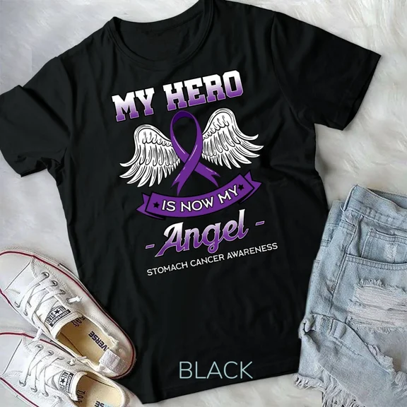 Gildan My Hero Is Now My Angel Stomach Cancer Periwinkle Blue Cloud Unisex T-shirt