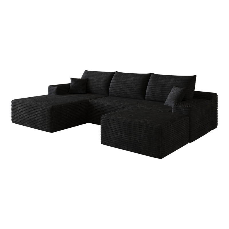 107" Cloud Sectional Sofa with Ottoman, U-Shaped Modular Couch with Deep Seats, Modern Minimalist Upholstered Sofa with Chaise, Plush Corduroy Living Room Sofa, No Assembly Required