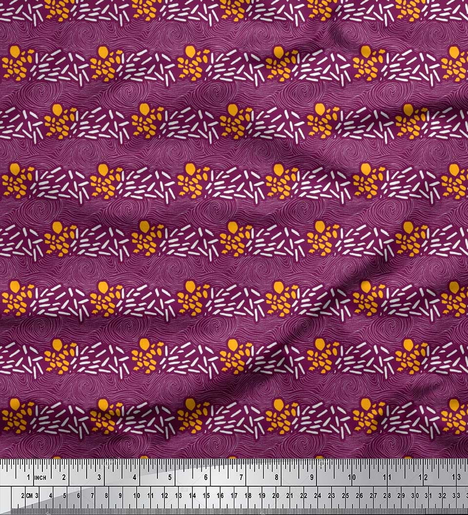 Soimoi Japan Crepe Satin Fabric Brush Stroke & Spiral Abstract Decor Fabric Printed Yard 42 Inch Wide