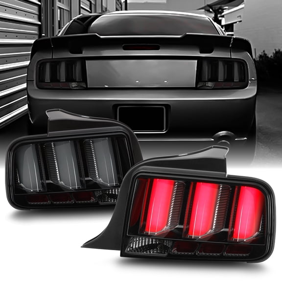 AKKON - Fits 2005-2009 Ford Mustang LED [White Tube] Smoked Tail Lamp Brake Lights w/ Sequential Signal Pair Left   Right