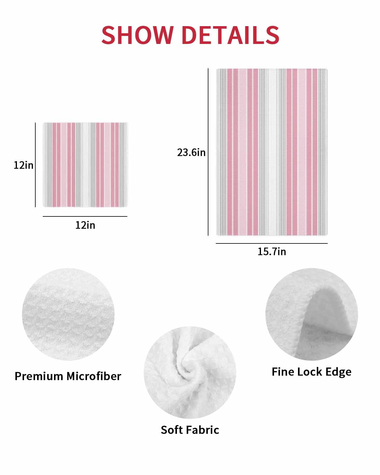 Pink Gray Stripes Kitchen Dish Towels for Drying Dishes Set of 3, Chic Modern Abstract Vertical Lines Waffle Weave Microfiber Terry Hand Tea Bathroom Towels Quick Dry & Absorbent Towel 15.7x23.6