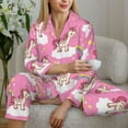 thumbnail image 6 of Pajama Sets for Women 2 Pcs, Pink Cartoon Cute Horse Rainbow Button Down Long Sleeve Sleepwear Lounge PJ Sets, 6 of 6