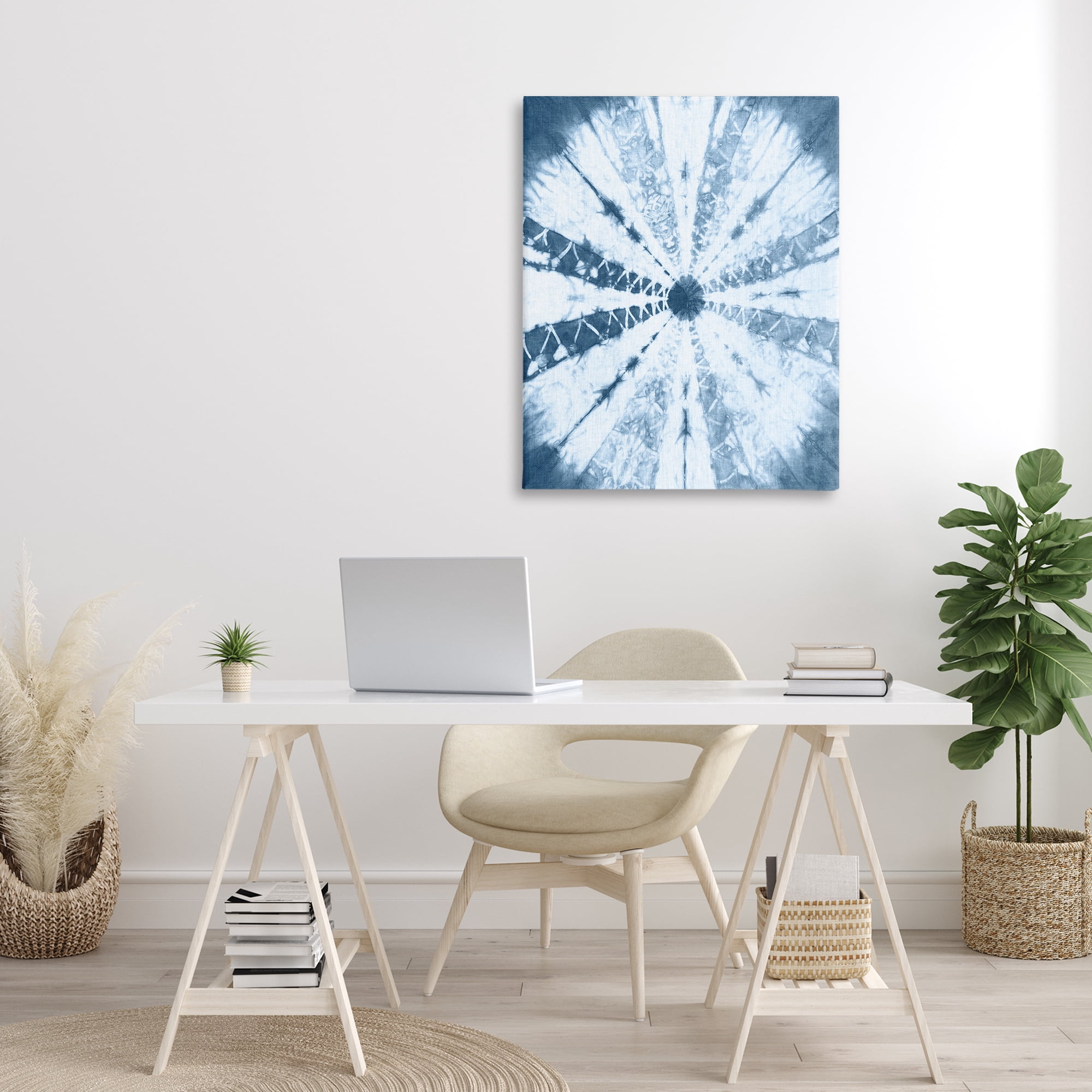 Stupell Industries Blue Tie Dye Sunburst Abstract Painting Gallery Wrapped Canvas Art Print Wall Art, 30 x 40