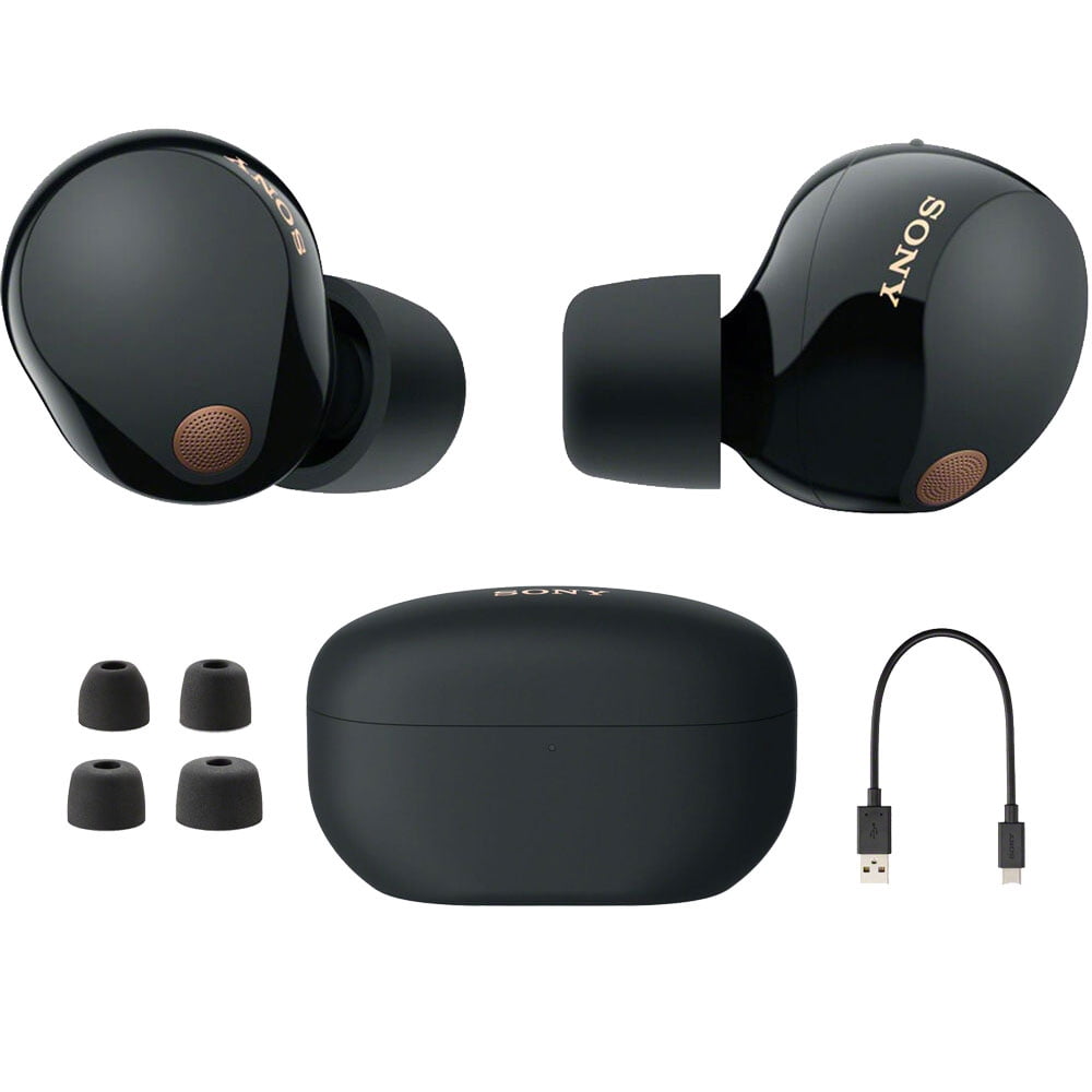 Sony WF-1000XM5 Industry Leading Noise Canceling Truly Wireless Earbuds (Black) Bundle with Deco Essentials 6 Pairs of In-Ear Earbud Tips (S/M/L Sizes) + Microfiber Cleaning Cloth