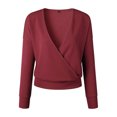 thumbnail image 2 of Women's Ribbed Knit Wrap Tops Dressy Casual Thin Sweaters Long Sleeve V Neck Going Out Crop Pullover Jumpers (M, Wine), 2 of 6