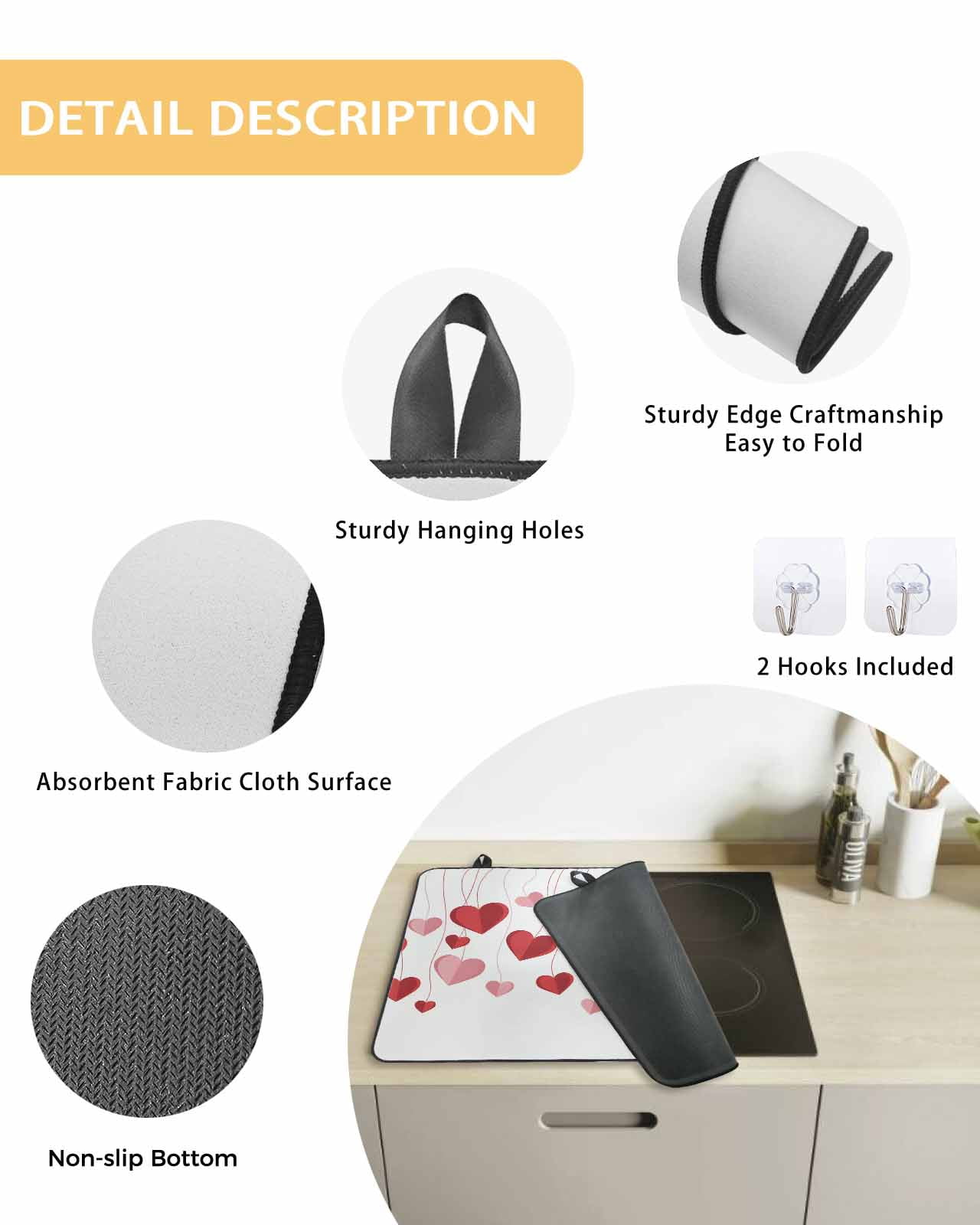 Large Induction Cooktop Protector Mat Valentine's Day Stove Top Covers for Electric Stove, Pink Red Love Sweet Falling Heart Romantic Decorative Stove Burner Cover Mats, Glass Top Stove Cover