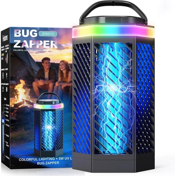 Bug Zapper Outdoor Indoor, Rechargeable Mosquito Zapper with 8000mAh Battery & LED Night Light, USB Charging Electric Fly Zapper, Portable Fly Trap Fly Killer for Patio, Backyard, Garden