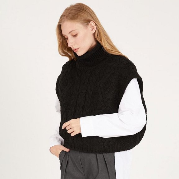 Sleeveless Sweater Vest Cropped Pullover (S, Black)
