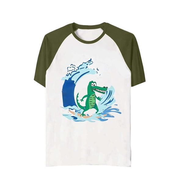 CONZONE Kids Toddler Boys Tee Shirts Cartoon Print Summer Crew Neck Short Sleeved Fashionable Tops Army Green Size 3-4 Years
