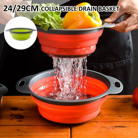 

Kyoffiie Silicone Folding Drain Basket Fruit Vegetable Washing Basket Foldable Strainer Collapsible Drainer