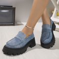 thumbnail image 5 of Mostsola Fashion Denim Lug Sole Penny Loafers for Women Thick Sole Low Heeled Slip on Casual Shoes, 5 of 9
