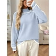thumbnail image 4 of Sweaters for Women Trendy Cute Cozy Turtle-Neck Long Sleeve Colorblock Knitted Pullover Tops Light Blue S, 4 of 7