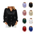 thumbnail image 1 of Chemises à Manches Longues pour Femmes 2026 Mode Printemps Chemise en Satin Décontractée à Col Rabattu, 1 of 7