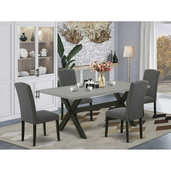 East West Furniture X-Style 5-piece Wood Dining Set in Black/Dark Shitake