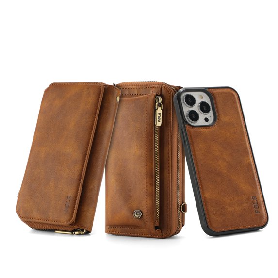 Wallet Case for iPhone 13 Pro Max, PU Leather Flip Folio Wallet Case with Card Slot Crossbody Strap Wristlet Strap Magnetic Cover for iPhone 13 Pro Max(6.7 Inch),Brown