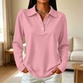 thumbnail image 2 of Long Sleeve Polo Shirts for Women Golf Shirt Button-Down Collar Work Blouse Side Slits Casual Tops Watermelon Red M 1 Pcs, 2 of 5