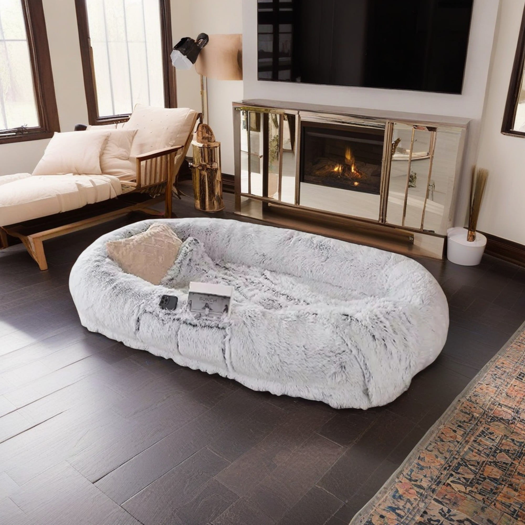 resenkos 71" Dog Beds for Large Dogs Giant Dog Bed Human Size Pet Bed for People 30D Sponge Bean Bag Bed Detachable Washable, Gray