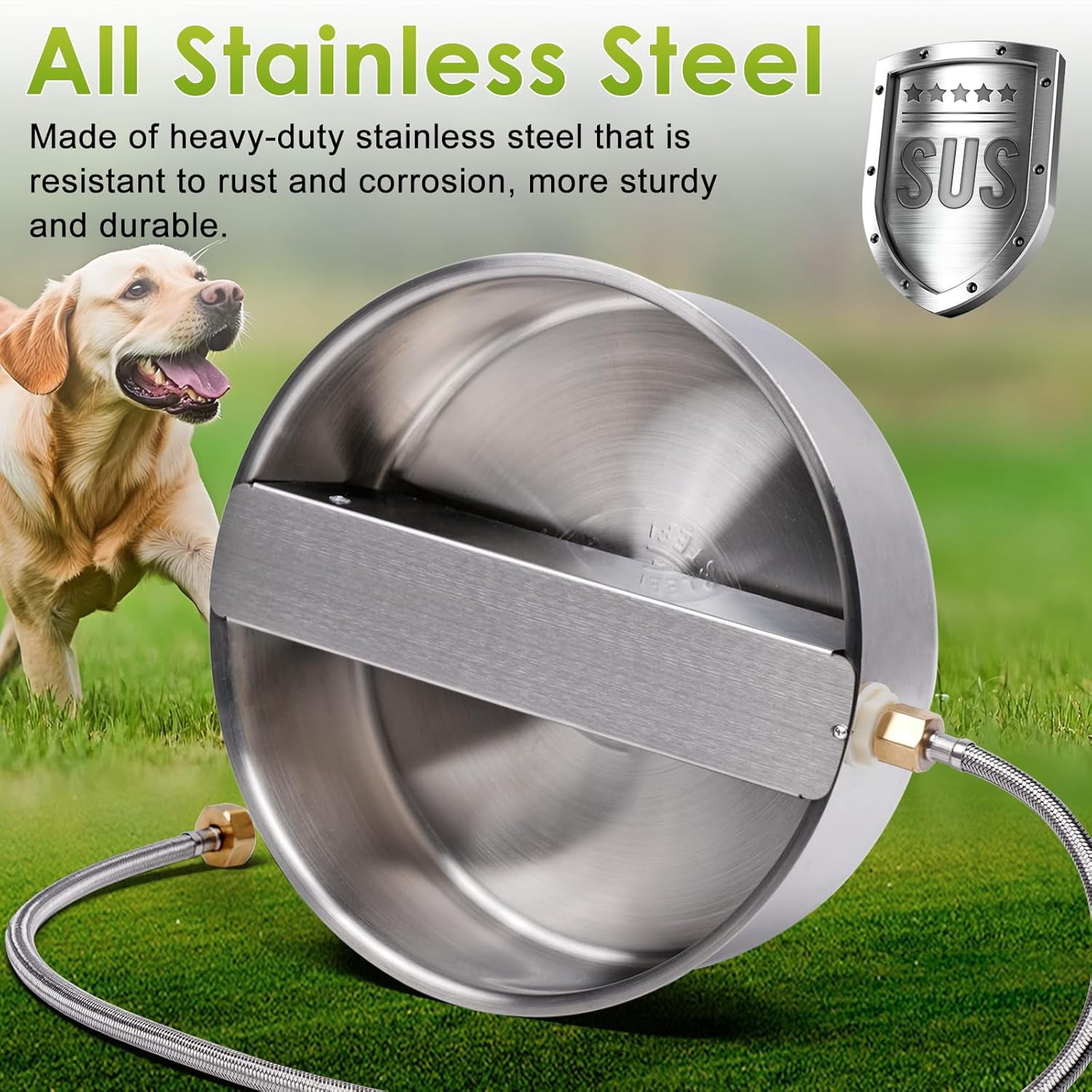 Automatic Dog Water Bowl Dispenser Large Breed Outdoor Pet Water Fountain Pet Waterer with Float Valve 6.5L Heavy-Duty Stainless Steel Auto Waterer for Large Dogs Cats Puppy Chicken Goat